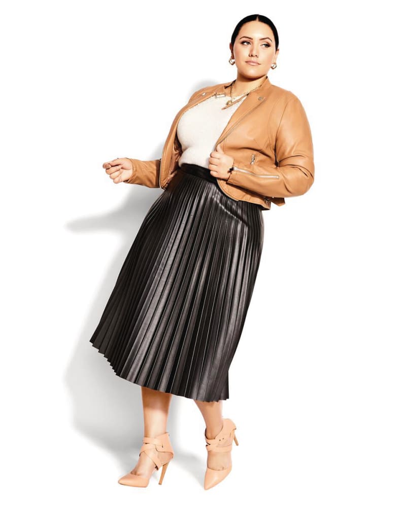 Plus size model wearing Pleated Nights Midi Skirt by City Chic | Dia&Co | dia_product_style_image_id:172150